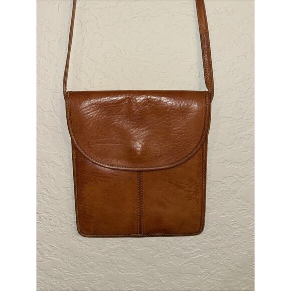 Tano Crunch Leather Crossbody Bag Brown Flap Vintage Minimalist Unisex - Picture 1 of 9